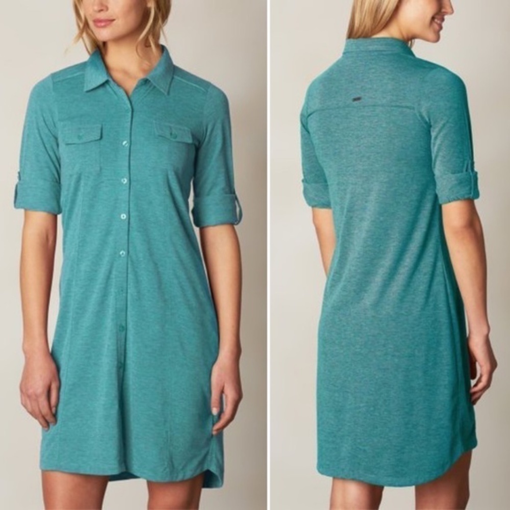 Prana Besha Wool Blend Shirt Dress Button Front in Harbour Blue Size Large